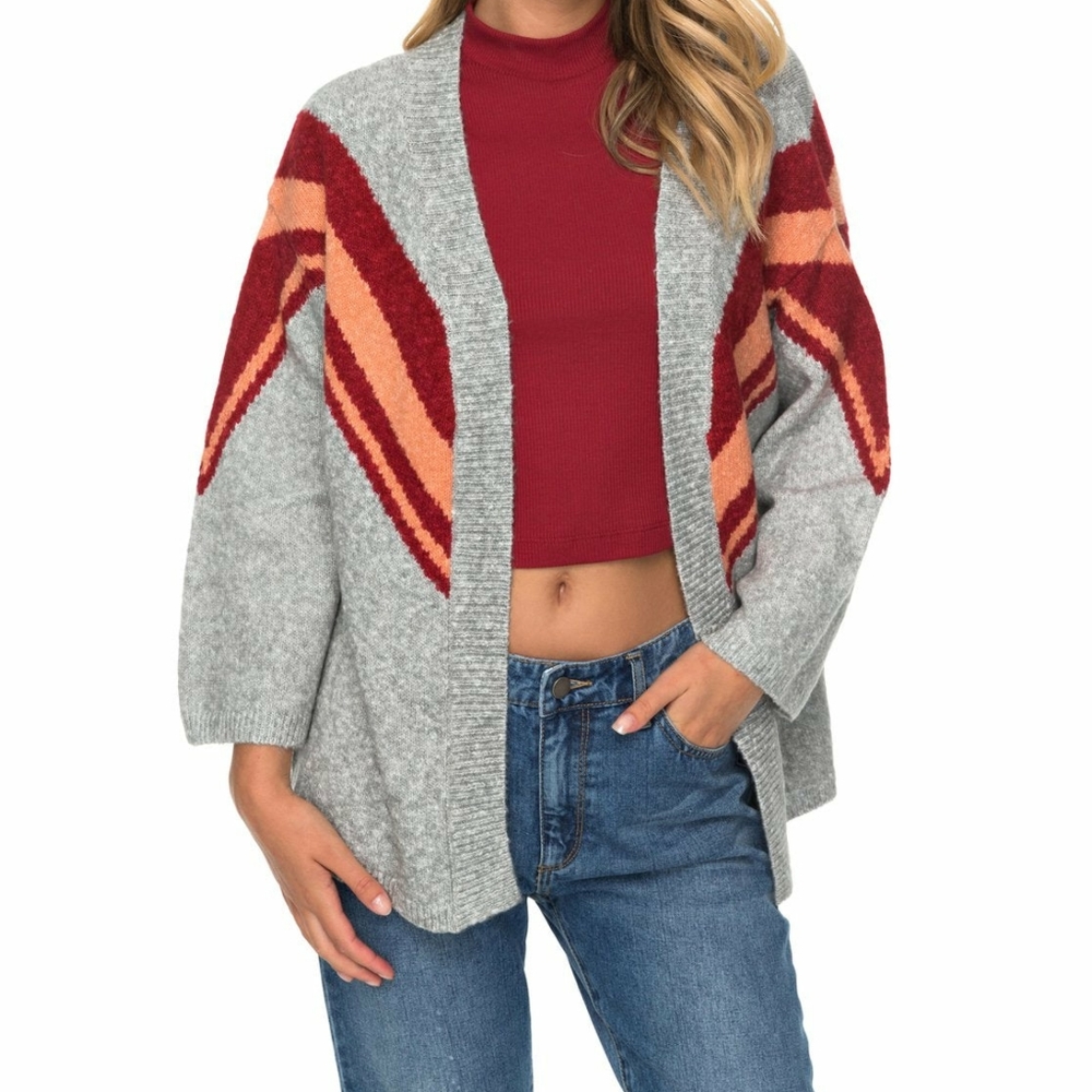 Roxy Heather Grey Red Gold Coast Life Cardi EUC sz XL